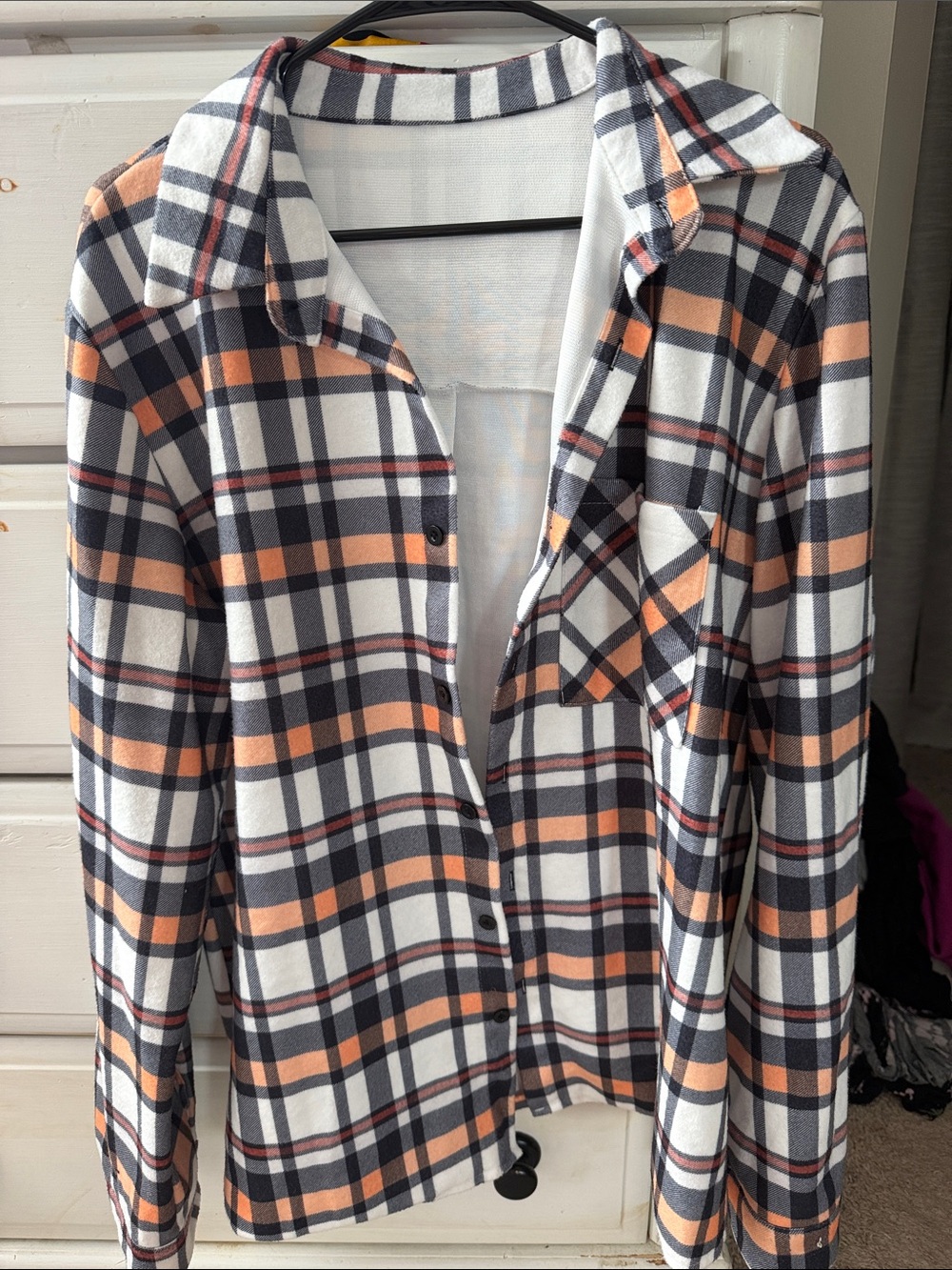 Plaid Button-Front Jacket in White and Peach